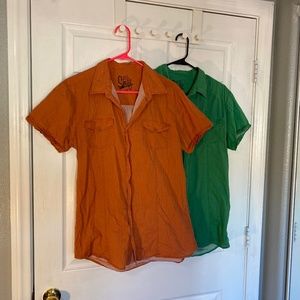 SMOG • Two Button Down Polos Green & Orange